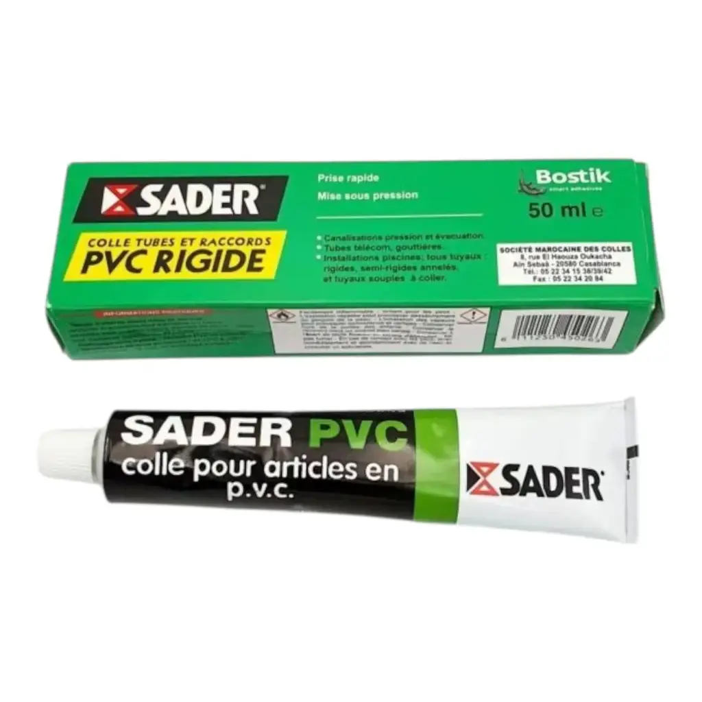 Colle PVC Rigide 50 ml Sader – 10 DH